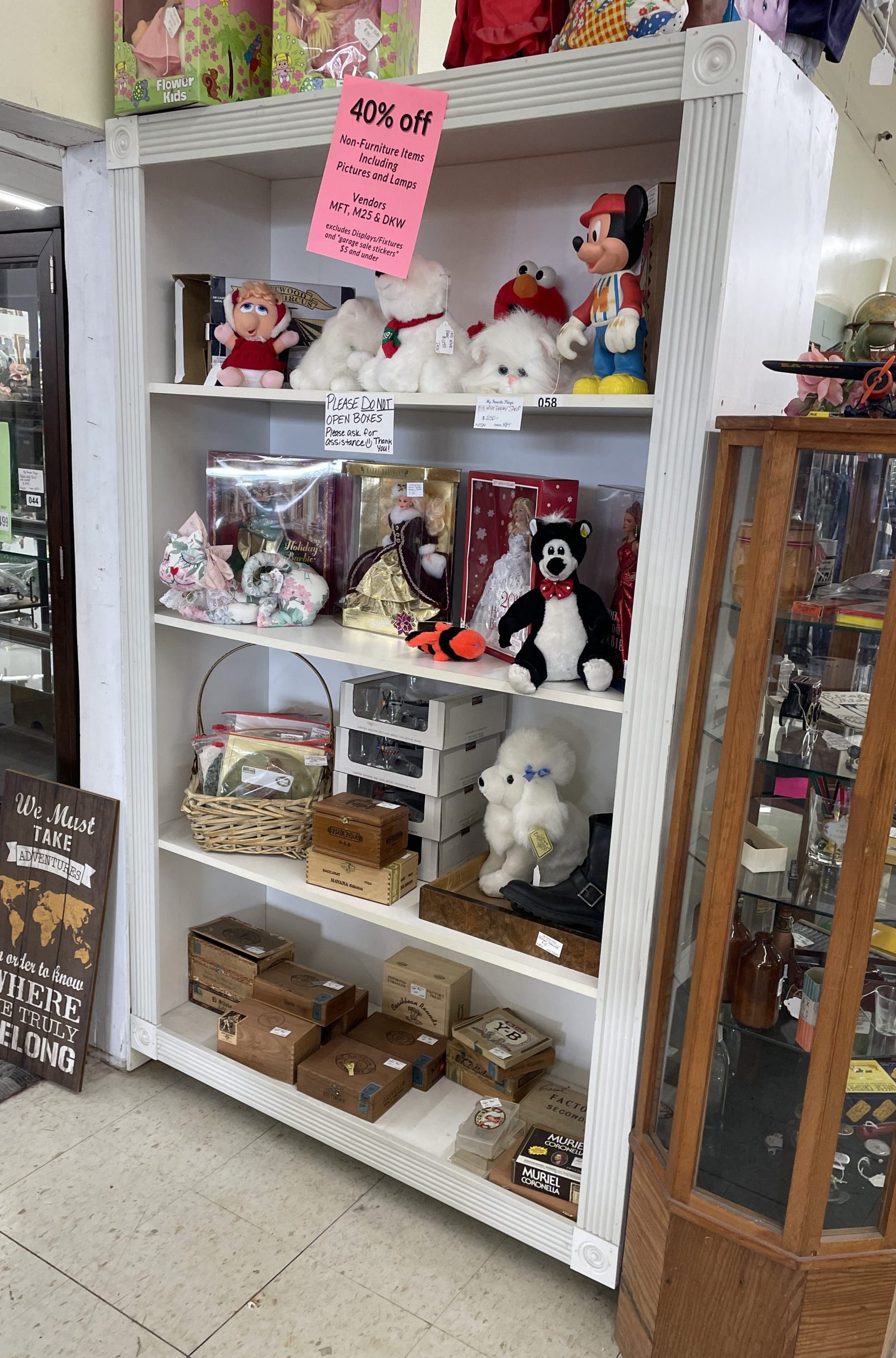 Very large white shelf display case