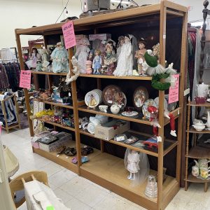 Very large wood and glass display shelf