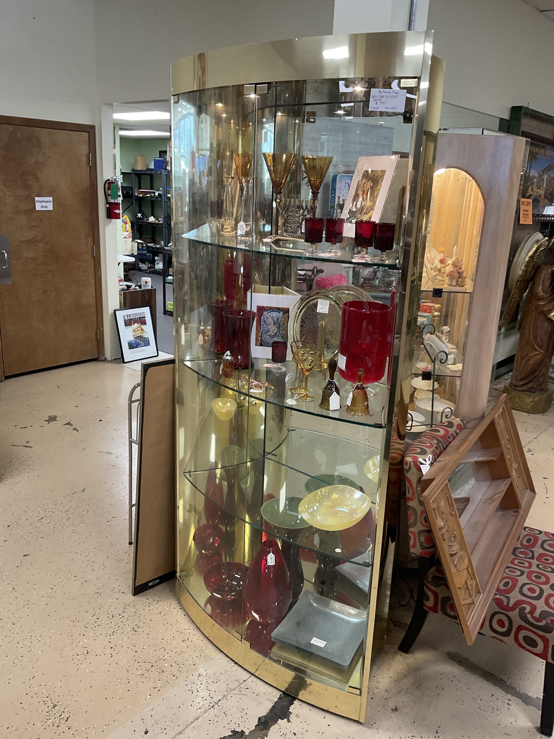 Retro Curved gold and glass display case