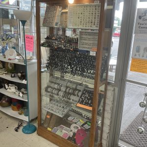 Oak and glass curio cabinet