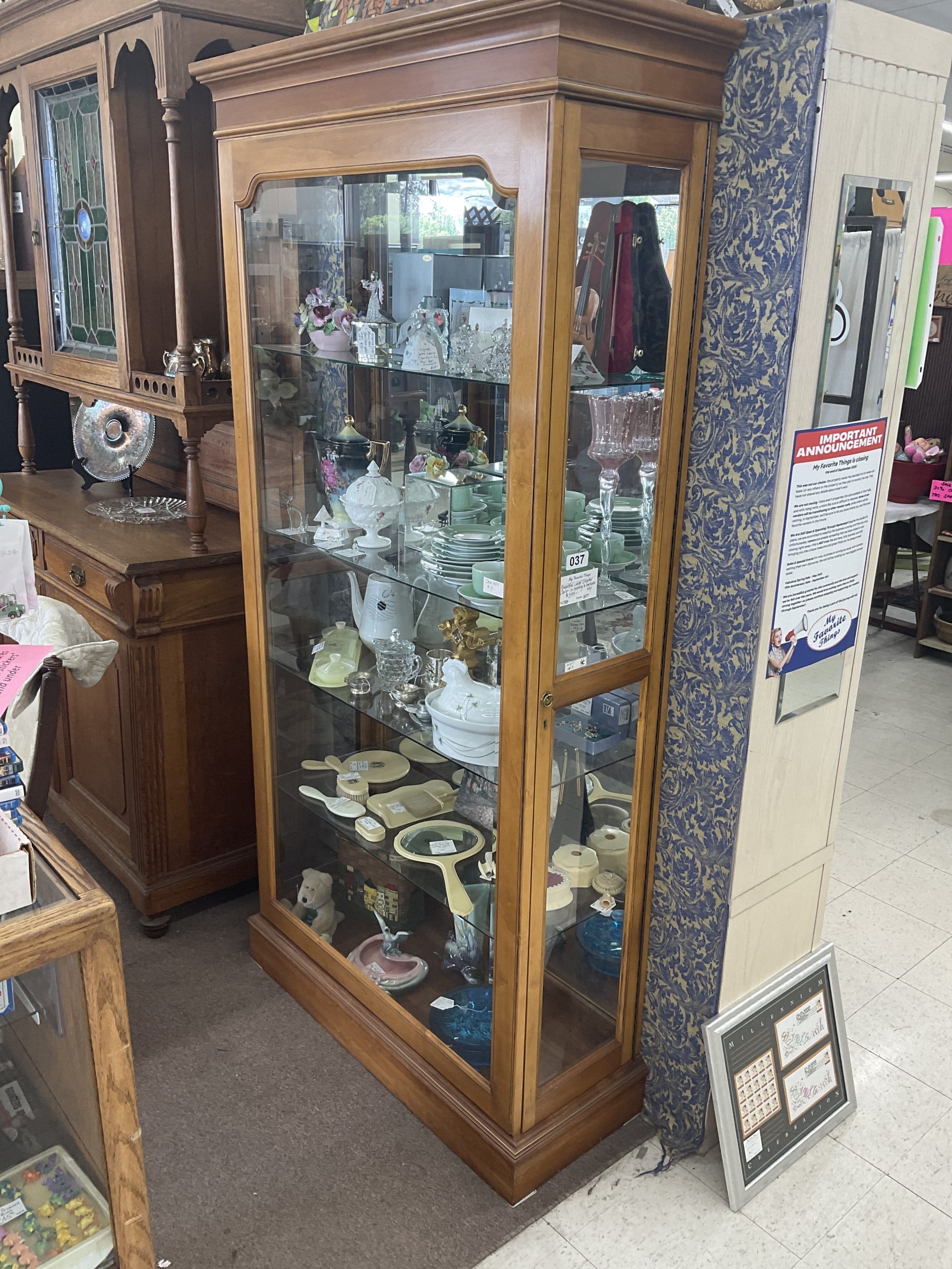 Beautiful locking pecan finish display case