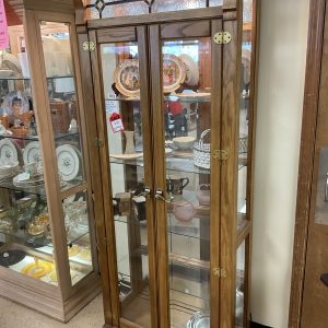 Arts and crafts leaded glass mission style oak display case