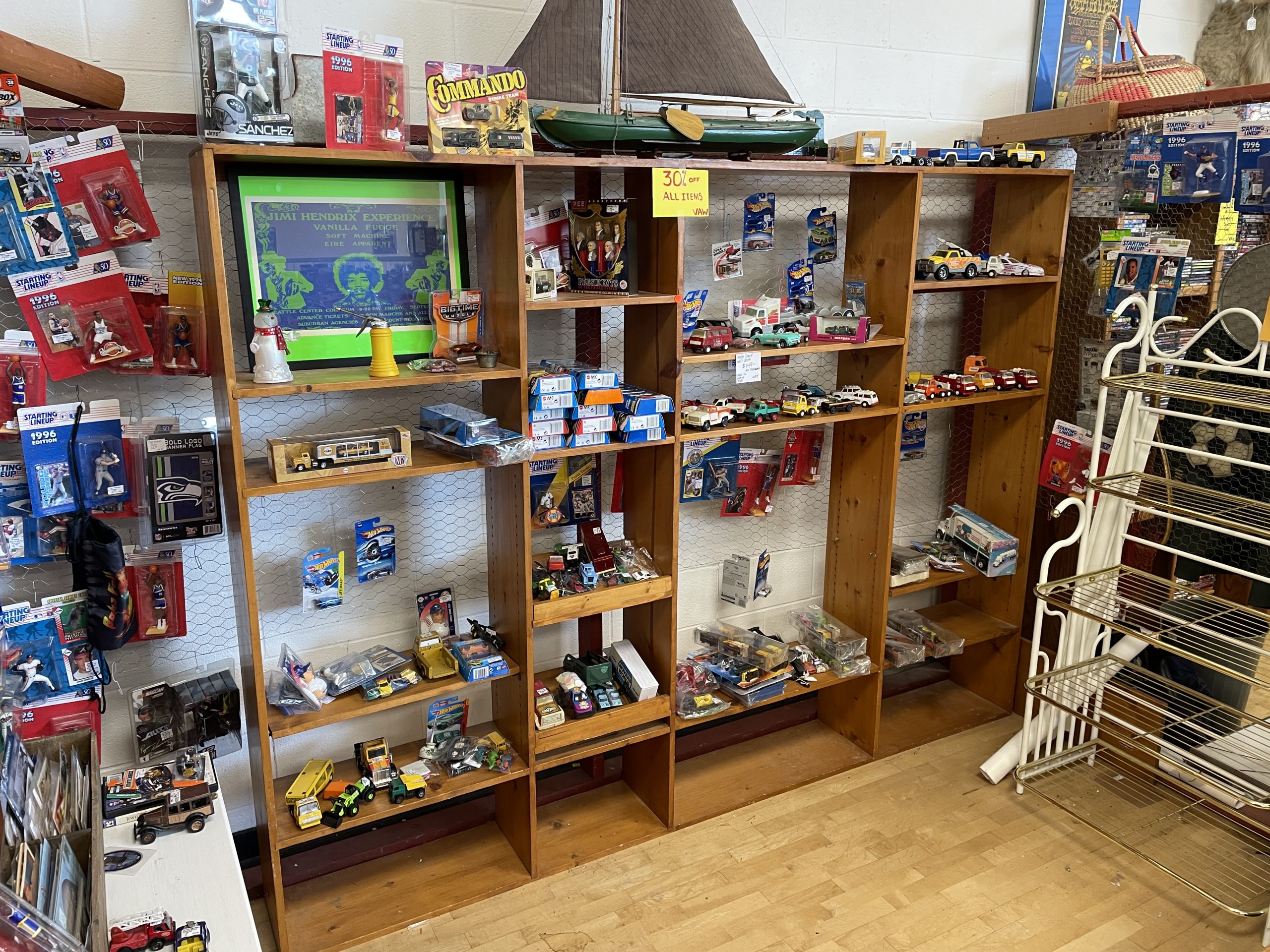 Solid wood open back display shelf